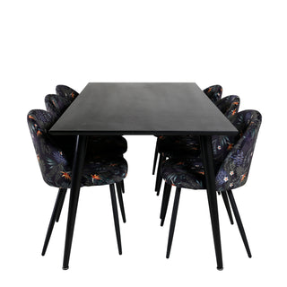 Venture Home Dipp Matbord - 180*90cm - Svart faner / helt svarta ben +Velvet Dining Ch