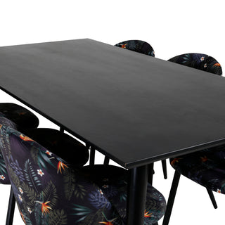 Venture Home Dipp Matbord - 180*90cm - Svart faner / helt svarta ben +Velvet Dining Ch