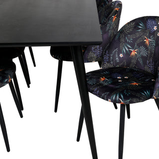 Venture Home Dipp Matbord - 180*90cm - Svart faner / helt svarta ben +Velvet Dining Ch