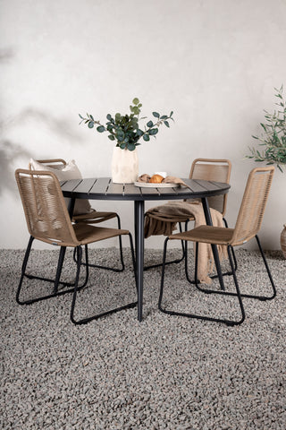 Venture Home Break - Matbord Runt- Svart / Svart - Alu / Aintwood - 120ø _1+ Lindos Stacking Chair - Svart Alu / Latte Rep _4