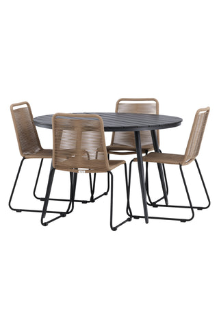 Venture Home Break - Matbord Runt- Svart / Svart - Alu / Aintwood - 120ø _1+ Lindos Stacking Chair - Svart Alu / Latte Rep _4