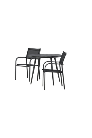 Venture Home Break - Matbord Runt- Svart / Svart - Alu / Aintwood - 90ø _1+ Santorini Arm Chair (staplingsbar) - Svart alu / Svart Textilene _2