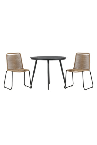 Venture Home Break - Matbord Runt- Svart / Svart - Alu / Aintwood - 90ø _1+ Lindos Stacking Chair - Svart Alu / Latte Rep _2