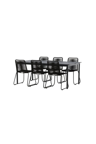 Venture Home Modena - Matbord- Svart - Aluminium - 200*100cm +Lindos Stapelstol - Svart Alu / Svart rep _6