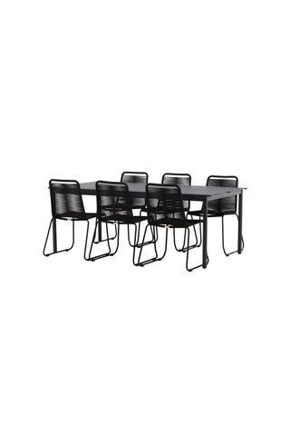 Venture Home Modena - Matbord- Svart - Aluminium - 200*100cm +Lindos Stapelstol - Svart Alu / Svart rep _6