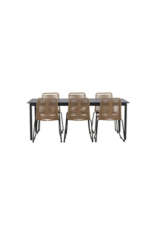 Venture Home Modena - Matbord- Svart - Aluminium - 200*100cm _1+ Lindos Stapelstol - Svart Alu / Latte Rep _6