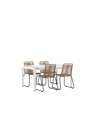 Venture Home Togo - Matbord- Vit / Teak - Allu / Teak - 150*100 _1+ Lindos Stapelstol - Svart Alu / Latte rep _4