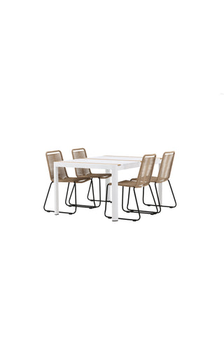 Venture Home Togo - Matbord- Vit / Teak - Allu / Teak - 150*100 _1+ Lindos Stapelstol - Svart Alu / Latte rep _4