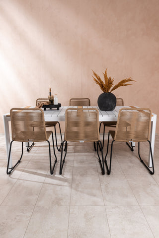 Venture Home Togo - Matbord- Vit / Teak - Allu / Teak - 200*100 _1+ Lindos Stapelstol - Svart Alu / Latte rep _6