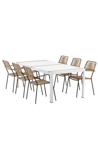 Venture Home Togo - Matbord- Vit / Teak - Allu / Teak - 200*100 _1+ Lindos - Fåtölj - Svart Alu / Latte Rep _6