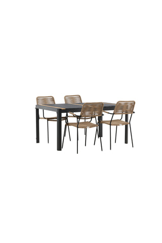 Venture Home Togo - Matbord- Svart / Teak - Allu / Teak - 150*100 _1+ Lindos - Fåtölj - Svart Alu / Latte Rep _4