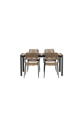 Venture Home Togo - Matbord- Svart / Teak - Allu / Teak - 150*100 _1+ Lindos - Fåtölj - Svart Alu / Latte Rep _4