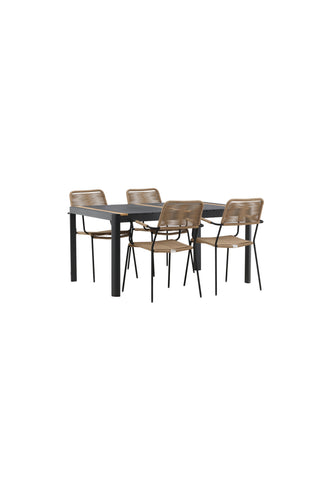 Venture Home Togo - Matbord- Svart / Teak - Allu / Teak - 150*100 _1+ Lindos - Fåtölj - Svart Alu / Latte Rep _4