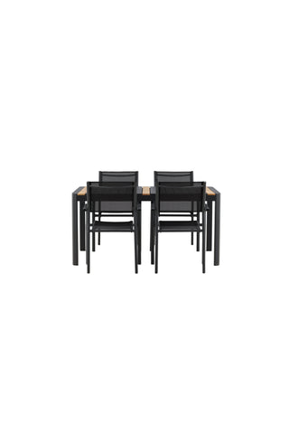 Venture Home Togo - Matbord- Svart / Teak - Allu / Teak - 150*100 _1+ Santorini Arm Chair (staplingsbar) - Svart alu / Svart Textilene _4