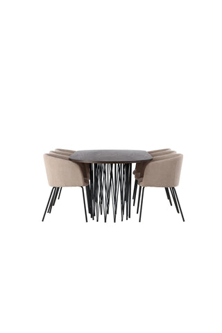 Venture Home Ovalt matbord i sten - Svart / Moccafaner +Berit Stol - Svart / Beige sammet _6