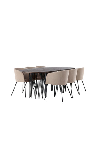 Venture Home Ovalt matbord i sten - Svart / Moccafaner +Berit Stol - Svart / Beige Tyg (polyesterlinne ) _6