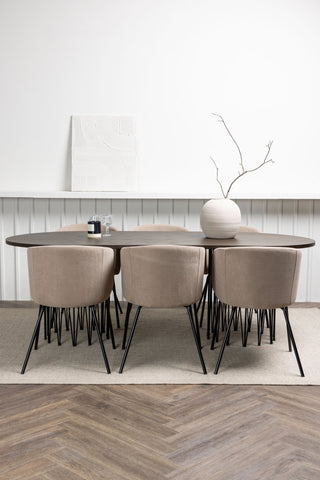Venture Home Ovalt matbord i sten - Svart / Moccafaner +Berit Stol - Svart / Beige Tyg (polyesterlinne ) _6