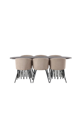 Venture Home Ovalt matbord i sten - Svart / Moccafaner +Berit Stol - Svart / Beige Tyg (polyesterlinne ) _6