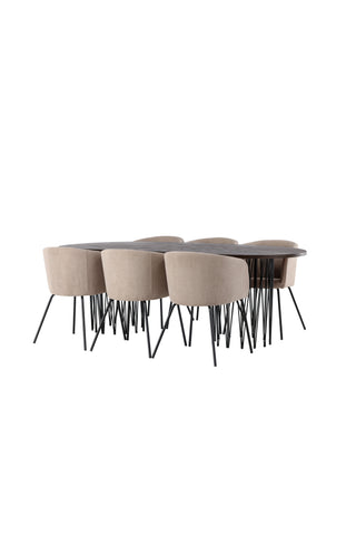 Venture Home Ovalt matbord i sten - Svart / Moccafaner +Berit Stol - Svart / Beige Tyg (polyesterlinne ) _6