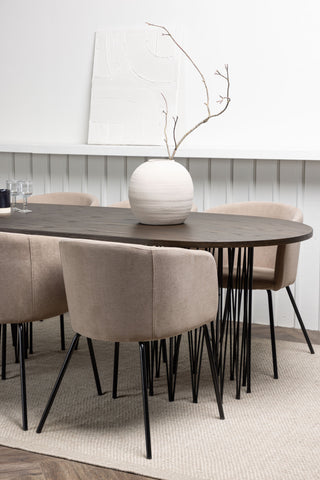 Venture Home Ovalt matbord i sten - Svart / Moccafaner +Berit Stol - Svart / Beige Tyg (polyesterlinne ) _6