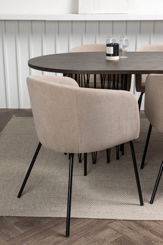 Venture Home Ovalt matbord i sten - Svart / Moccafaner +Berit Stol - Svart / Beige Tyg (polyesterlinne ) _6