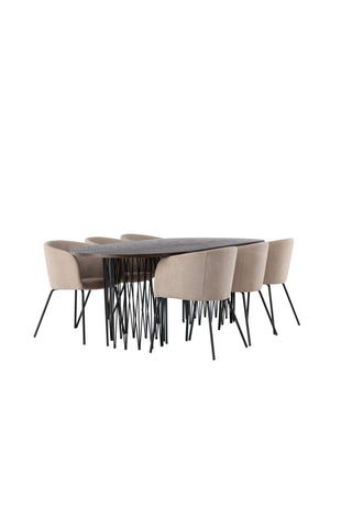 Venture Home Ovalt matbord i sten - Svart / Moccafaner +Berit Stol - Svart / Beige Tyg (polyesterlinne ) _6