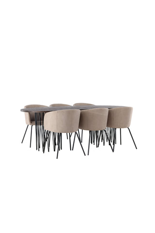Venture Home Ovalt matbord i sten - Svart / Moccafaner +Berit Stol - Svart / Beige Tyg (polyesterlinne ) _6