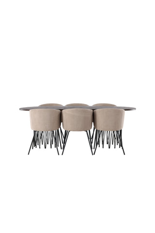 Venture Home Ovalt matbord i sten - Svart / Moccafaner +Berit Stol - Svart / Beige Tyg (polyesterlinne ) _6