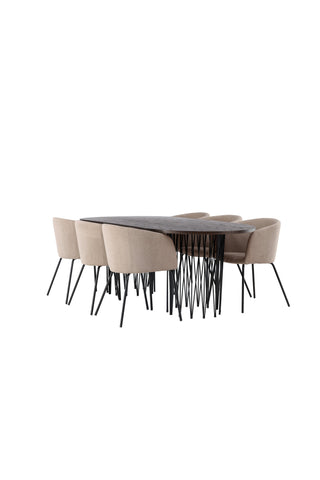 Venture Home Ovalt matbord i sten - Svart / Moccafaner +Berit Stol - Svart / Beige Tyg (polyesterlinne ) _6