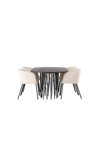 Venture Home Ovalt matbord i sten - Svart / Moccafaner +Kenth Stol - Svart / Svart PU _6