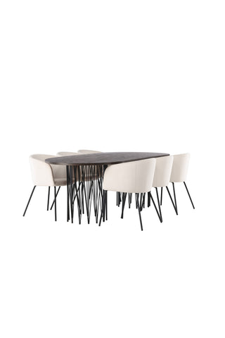Venture Home Ovalt matbord i sten - Svart / Moccafaner +Berit Stol - Svart / Beige sammet _6
