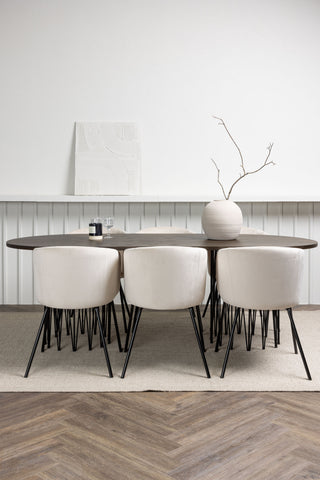 Venture Home Ovalt matbord i sten - Svart / Moccafaner +Berit Stol - Svart / Beige sammet _6