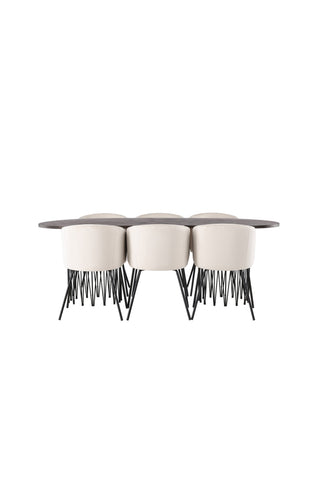 Venture Home Ovalt matbord i sten - Svart / Moccafaner +Berit Stol - Svart / Beige sammet _6