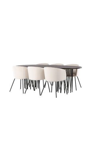 Venture Home Ovalt matbord i sten - Svart / Moccafaner +Berit Stol - Svart / Beige sammet _6