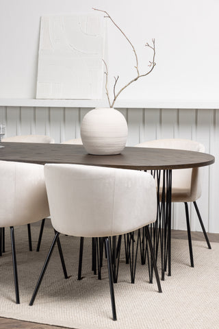 Venture Home Ovalt matbord i sten - Svart / Moccafaner +Berit Stol - Svart / Beige sammet _6