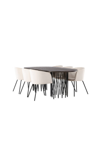 Venture Home Ovalt matbord i sten - Svart / Moccafaner +Berit Stol - Svart / Beige sammet _6