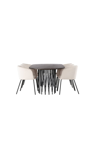 Venture Home Ovalt matbord i sten - Svart / Moccafaner +Berit Stol - Svart / Beige sammet _6