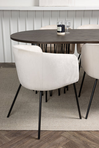 Venture Home Ovalt matbord i sten - Svart / Moccafaner +Berit Stol - Svart / Beige sammet _6