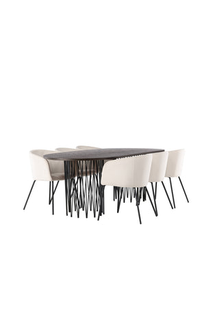 Venture Home Ovalt matbord i sten - Svart / Moccafaner +Berit Stol - Svart / Beige sammet _6
