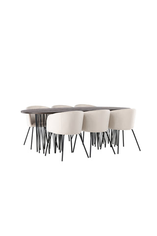 Venture Home Ovalt matbord i sten - Svart / Moccafaner +Berit Stol - Svart / Beige sammet _6