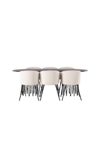 Venture Home Ovalt matbord i sten - Svart / Moccafaner +Berit Stol - Svart / Beige sammet _6