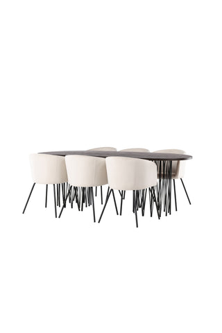Venture Home Ovalt matbord i sten - Svart / Moccafaner +Berit Stol - Svart / Beige sammet _6