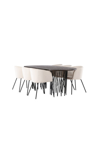 Venture Home Ovalt matbord i sten - Svart / Moccafaner +Berit Stol - Svart / Beige sammet _6