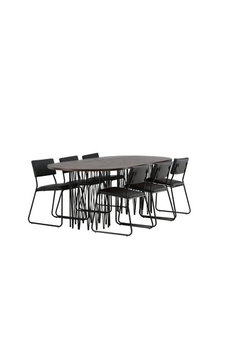 Venture Home Ovalt matbord i sten - Svart / Moccafaner +Kenth Stol - Svart / Svart PU _6