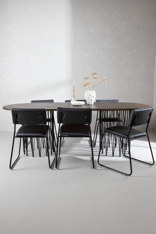 Venture Home Ovalt matbord i sten - Svart / Moccafaner +Kenth Stol - Svart / Svart PU _6