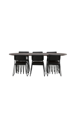 Venture Home Ovalt matbord i sten - Svart / Moccafaner +Kenth Stol - Svart / Svart PU _6