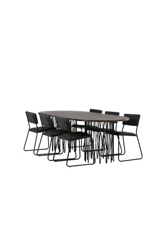 Venture Home Ovalt matbord i sten - Svart / Moccafaner +Kenth Stol - Svart / Svart PU _6
