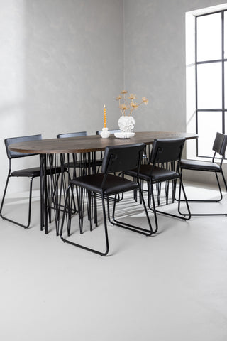 Venture Home Ovalt matbord i sten - Svart / Moccafaner +Kenth Stol - Svart / Svart PU _6