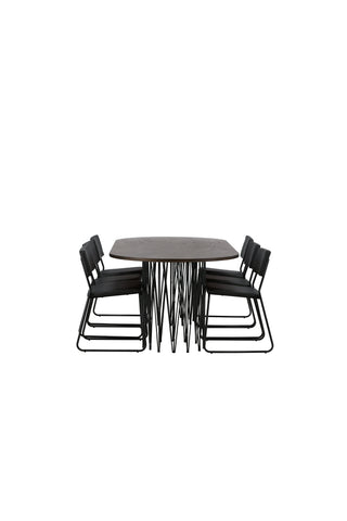 Venture Home Ovalt matbord i sten - Svart / Moccafaner +Kenth Stol - Svart / Svart PU _6