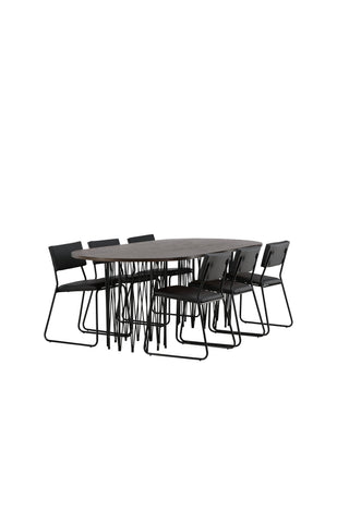 Venture Home Ovalt matbord i sten - Svart / Moccafaner +Kenth Stol - Svart / Svart PU _6